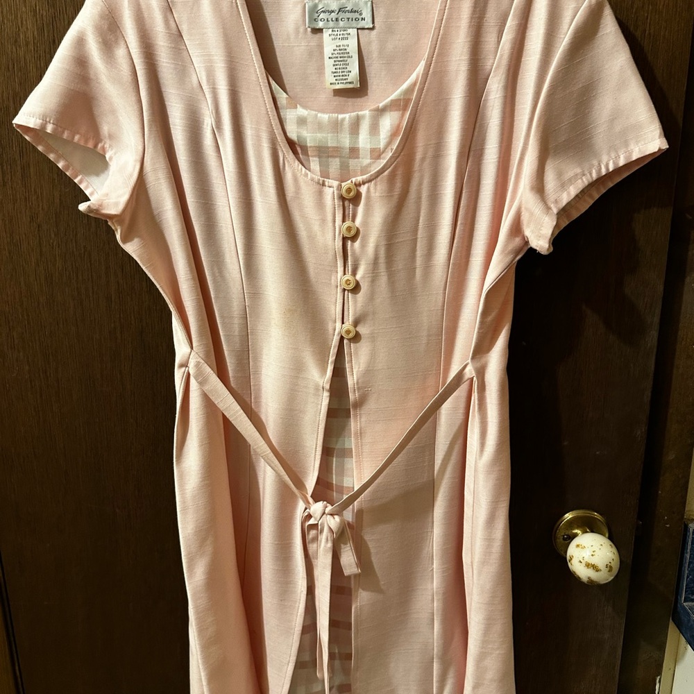 Pink Button-Down Dress with Tie Waist